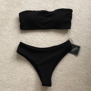 Textured Black Bandeau Bikini